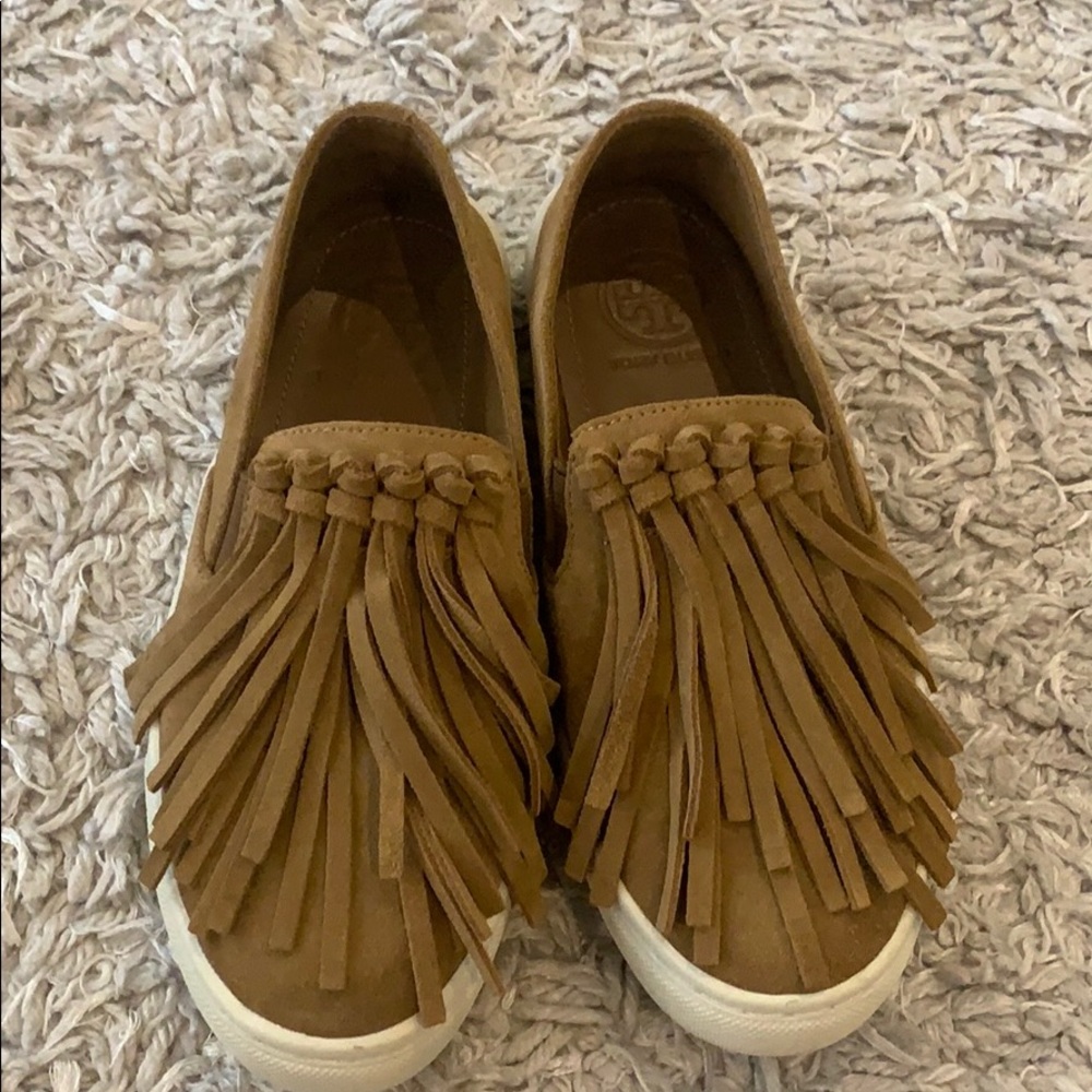 Tory Burch Brown Suede Fringe pull-on sneakers